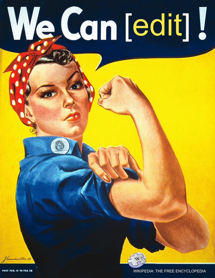 A promotional poster for a women’s history edit-a-thon at the Berkman Center at Harvard University that reads "We Can [edit]."